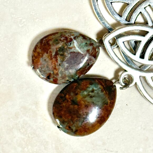 2/$20, Genuine Earthy Brecciated Jasper Triqueta Sterling Silver Dangle Earrings - Picture 3 of 9